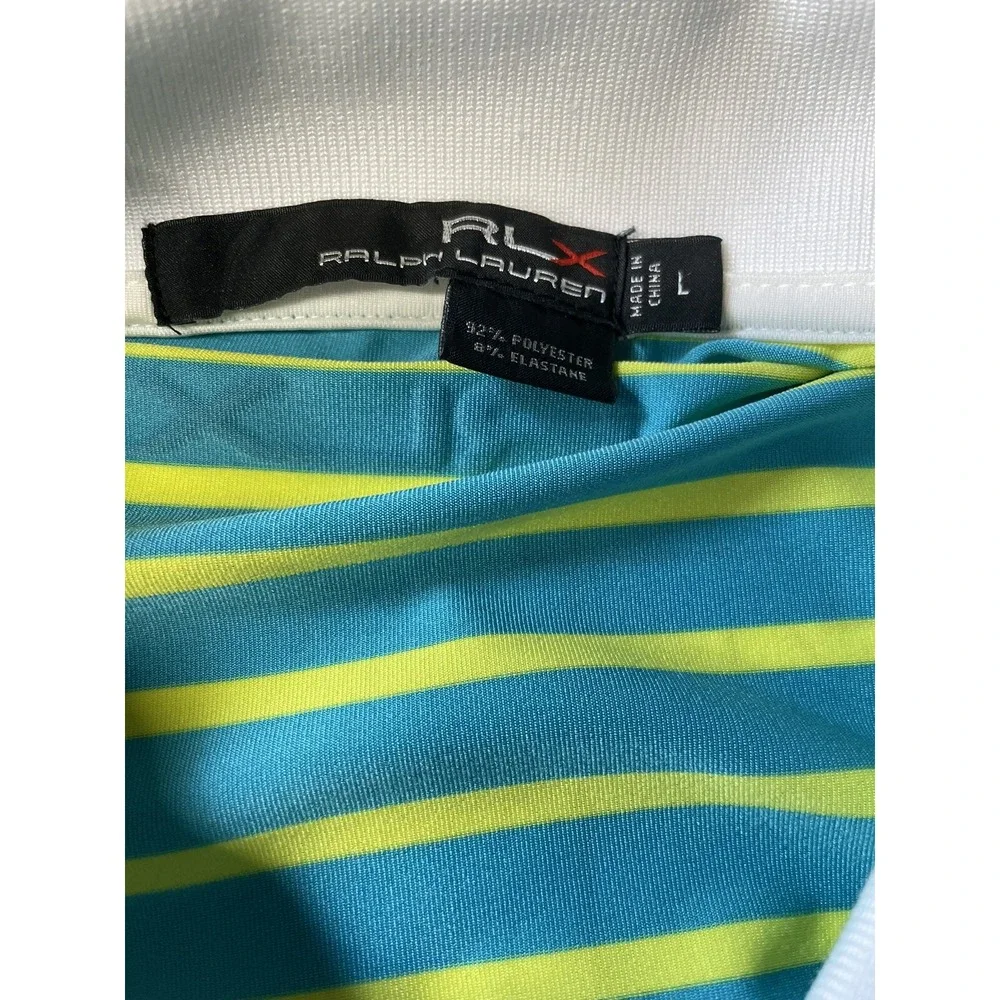 RLX Ralph Lauren Round Hill CC Mens Large Green/Yellow Striped Golf Polo (BB19) - Picture 4 of 6